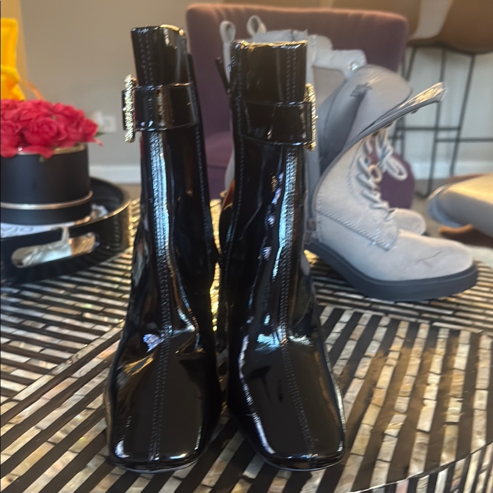Sam Edelman Black Glossy Ankle Boots